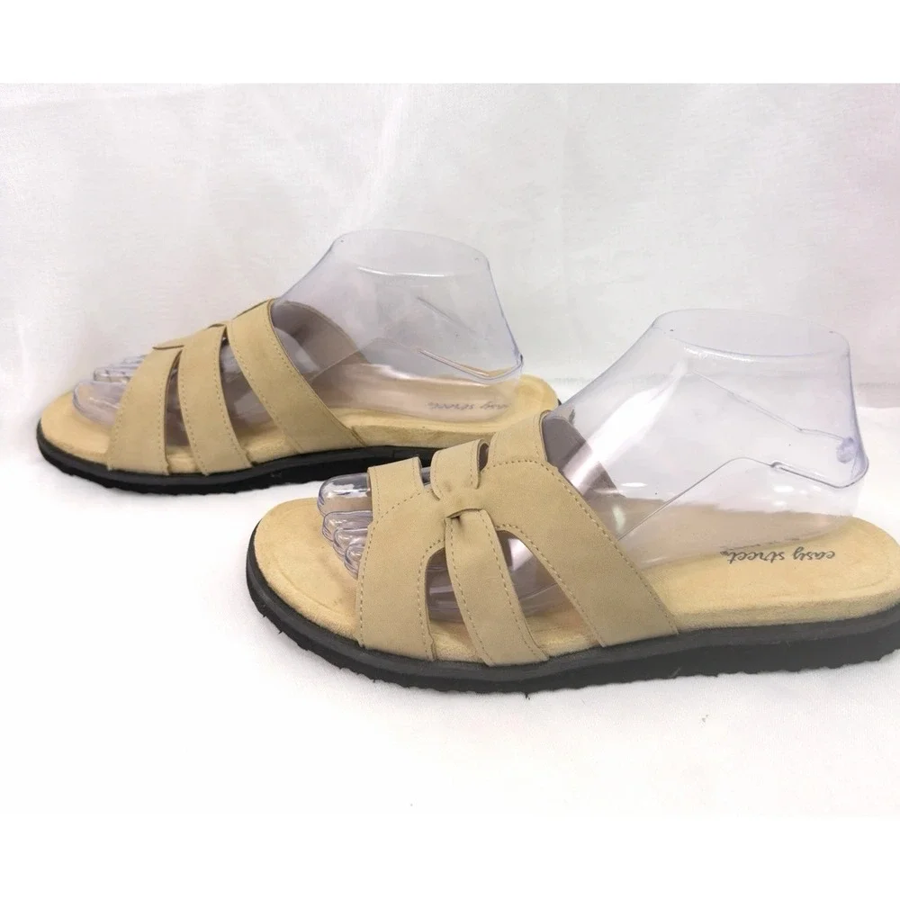 Easy Street Skai Slide Sandals Womens 8.5M Beige Comfort Slip On‎ NWOB